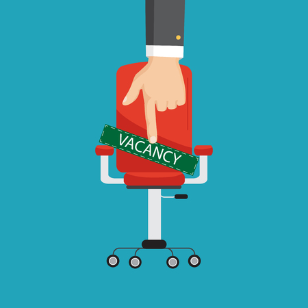 Office chair and a sign vacant Business concept. Flat design vector illustrationのイラスト素材