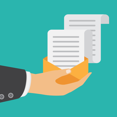Email and incoming messages concept. Hand holds envelope.のイラスト素材