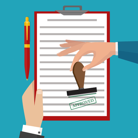 Approved paper document, green approved stamp.のイラスト素材