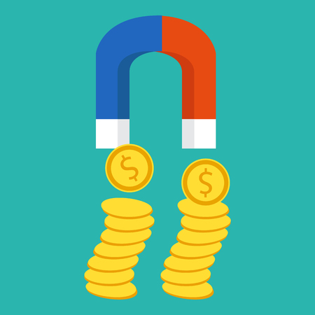 flat style red magnet draws a profit,
money. Magnet attracts money. The concept of sales, business development.のイラスト素材