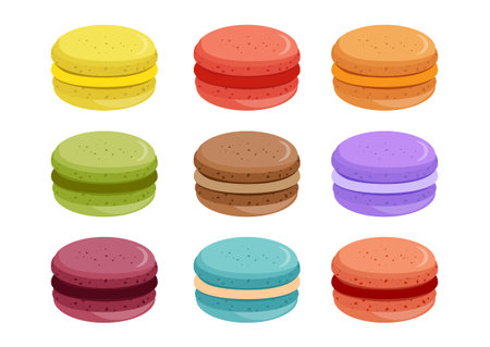 Bakery Vector illustration. Sweets, macaroons of different taste.のイラスト素材