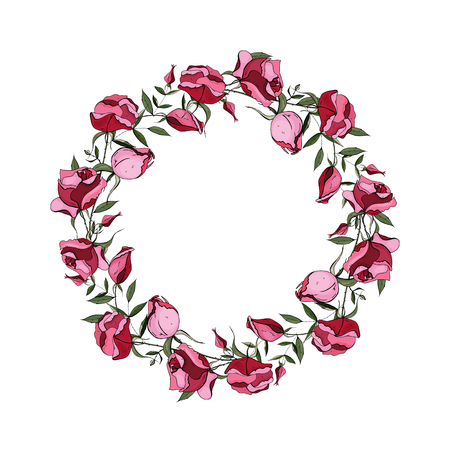Greeting card background for Valentine's day, birthday, mother's day, wedding. Vector. Vector round wreath of roses.のイラスト素材
