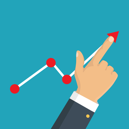 Vector illustration. Businessman hand with arrow graph up higher. のイラスト素材