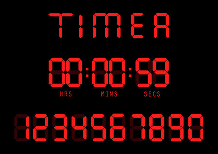 Electronic timer, fluorescent digital display with digital numbers. Vector