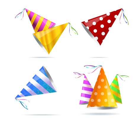Vector isolated illustration. Holiday icon. Isometric 3d illustration. Birthday party hat with stripes.のイラスト素材