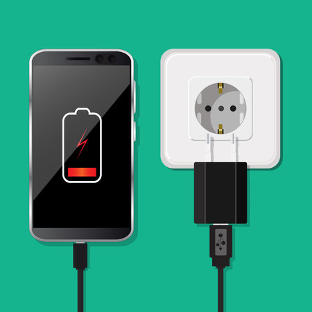 Low battery. Vector illustration. Smartphone and charger adapter.のイラスト素材