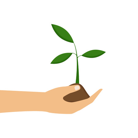 Save the planet concept, earth protection. Vector illustration. Hands holding a plant. のイラスト素材