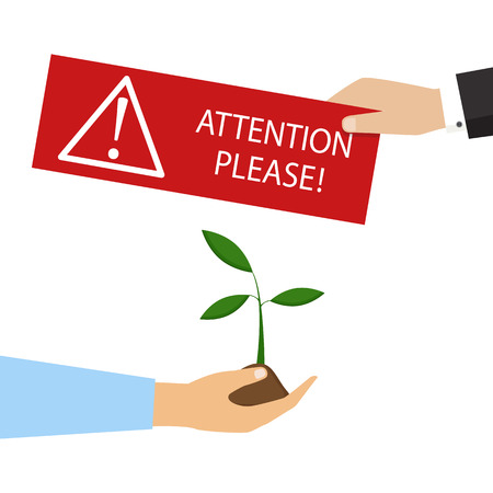 Hands holding a plant. Save the planet concept, earth protection. Vector illustrationのイラスト素材