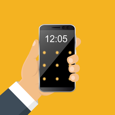 Business concept, flat design, vector. Hand holding smart phone. のイラスト素材