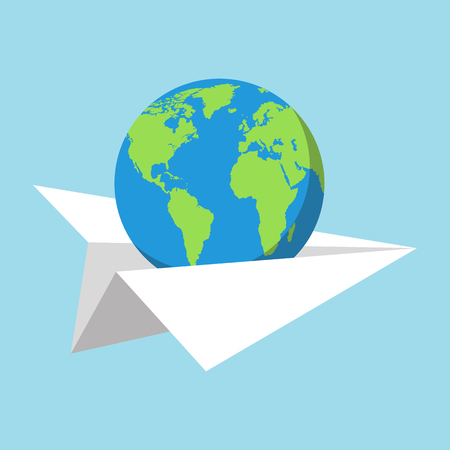 Vector illustration. Airplane flight, travelling around the world, concept of vacation trip. のイラスト素材