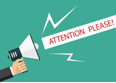 Hand holding a megaphone, flat design, promotion, social media marketing concept. Isolated on a background. Vector, eps10, illustrationのイラスト素材