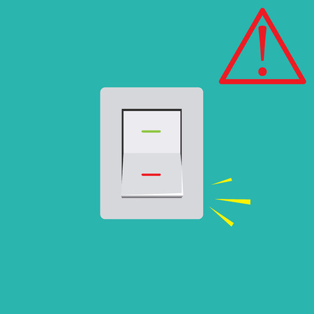 Toggle switch. Electric control concept. Vector graphic design. Isometric icon. Hand turning on the lightのイラスト素材