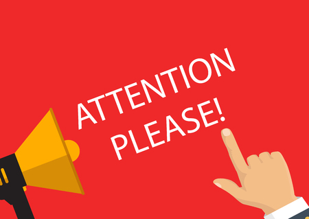 Hand holding banner with pay attention please. Vector illustrationのイラスト素材
