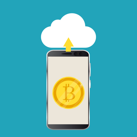 Cryptocurrency concept. Businessman mining bitcoins. Vector illustrationのイラスト素材