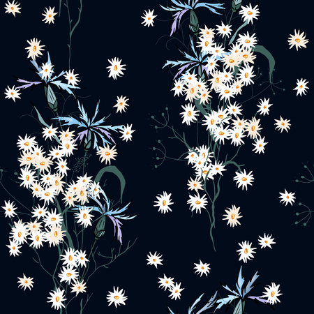 Blossom floral seamless pattern. Vintage background. Wallpaper. Blooming realistic isolated flowers. Hand drawn. Vector illustration.のイラスト素材