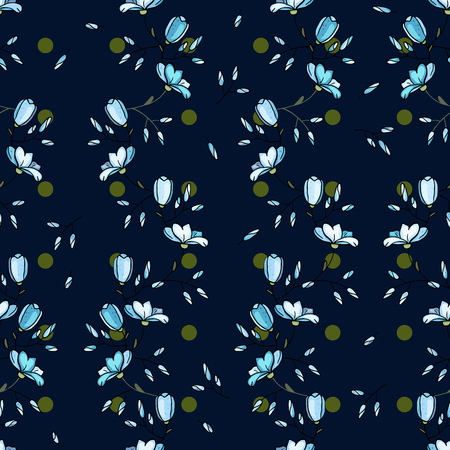 Blossom floral seamless pattern. Vintage background. Wallpaper. Blooming realistic isolated flowers. Hand drawn. Vector illustration.のイラスト素材