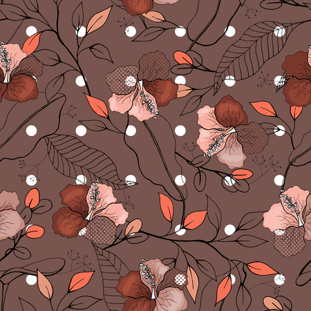 Blossom floral seamless pattern. Vintage background. Wallpaper. Blooming realistic isolated flowers. Hand drawn. Vector illustration.のイラスト素材