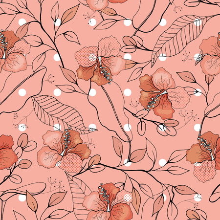 Blooming  Flowers. Realistic isolated seamless flower pattern. Vintage background. Wallpaper.  Hand drawn. Vector illustration.のイラスト素材