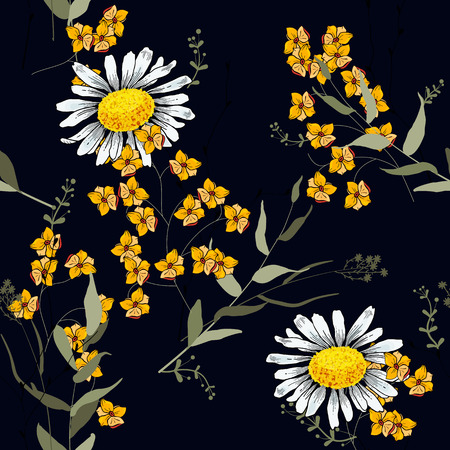 Tropical vector seamless flower and leaves pattern. Exotic background. Wallpaper. Blooming realistic isolated jungle plants, palm. Hand drawn bright illustration.のイラスト素材