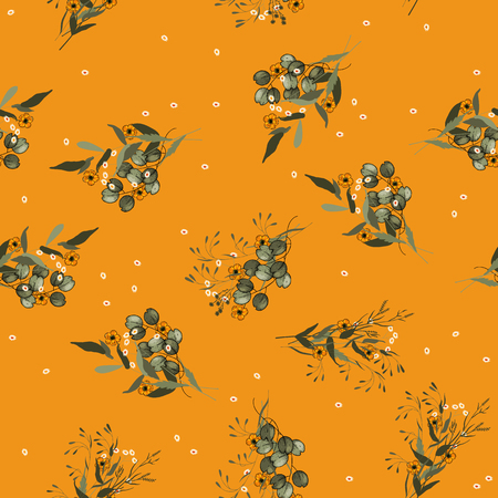 Folk flowers. Seamless folklore pattern. Bright botanical background with bouquets of flower Chamomile. Wallpaper. Hand drawn. Vector illustrationのイラスト素材
