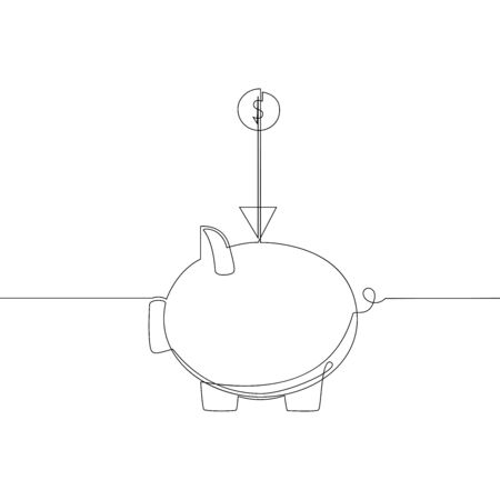 Trendy one line drawing art. Black continuous icon contour  of golden pig on white background. Minimalism, vector illustration.のイラスト素材