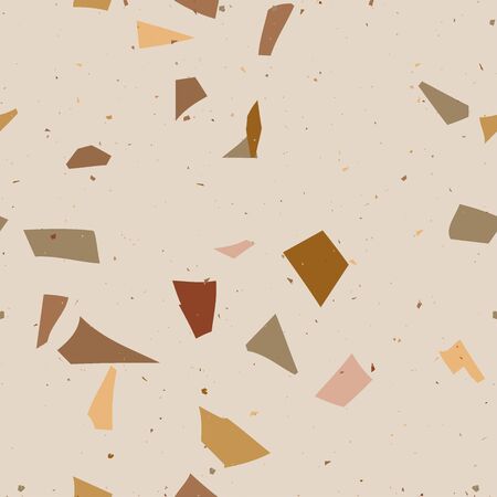 Flooring venetian orange terrazzo seamless pattern. Natural realistic stone imitation, marble confetti background. Vector surface texture of granite, concrete, pastel mosaic tile, pebbles, quartz shape.のイラスト素材