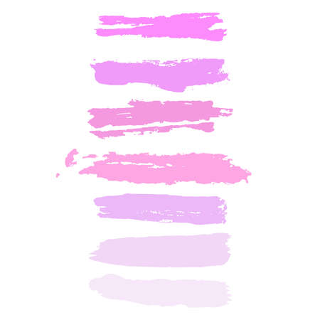 Watercolor paint brush strokes set of pink, neon purple ink splatters. Grunge paintbrush texture, abstract blobs and splashes, vector light color smear, daub. Pastel paletteのイラスト素材