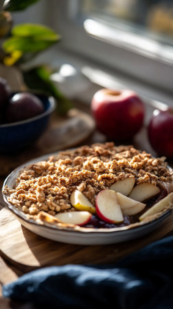 Cozy lazy morning breakfast with tray, coffee cup, cereal bowl, sunrays, and peaceful indoor dining.の素材