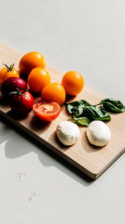 Flat lay of fresh vegan salad with greens and garden vegetables, wholesome, nutritious, and balanced culinary composition.の素材