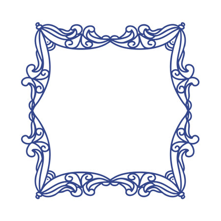 Hand drawn blue wooden frame, decorative border and outline, sketch style with linear contour, clean whimsical pencil doodle.のイラスト素材