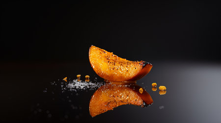 Caramelized golden pumpkin, roasted and sweet, fresh from the autumn harvest; ripe, juicy, and nutritious, perfect for a wholesome seasonal meal.の素材