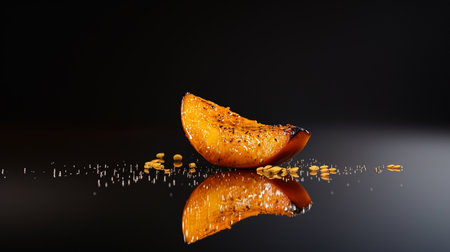 Caramelized golden pumpkin, roasted and sweet, fresh from the autumn harvest; ripe, juicy, and nutritious, perfect for a wholesome seasonal meal.の素材