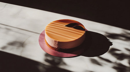 Smooth glossy dessert cake stacked in tiers, juicy fruit, subtle pink hues, and shaded silhouette.の素材