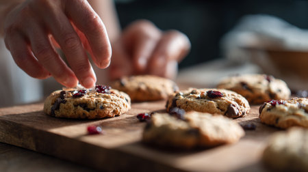 Man baker kneads dough for homemade cookies, golden, crunchy, and perfect for festive treats.の素材