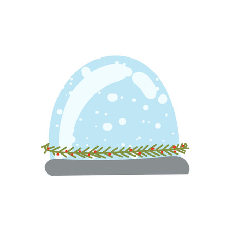Magical snow globe with glass dome and snowflakes, perfect Christmas holiday decoration.のイラスト素材