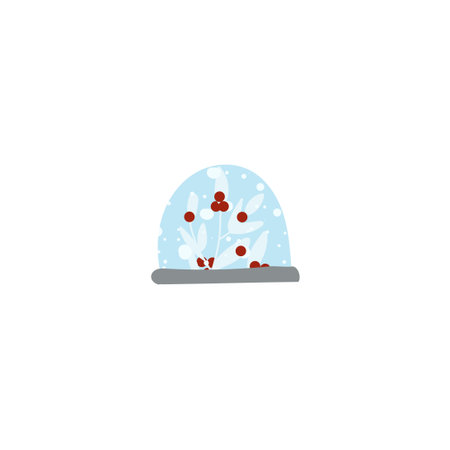 Magical snow globe with glass dome and snowflakes, perfect Christmas holiday decoration.のイラスト素材