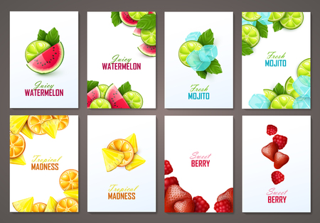 Set of brochures with fruits and berries. Vector templates.のイラスト素材