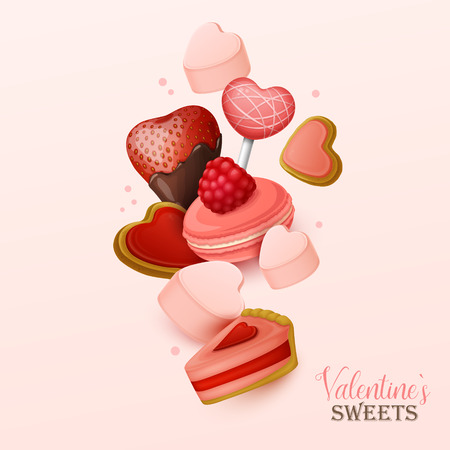 Valentine`s day background with sweets. Vector illustration.のイラスト素材