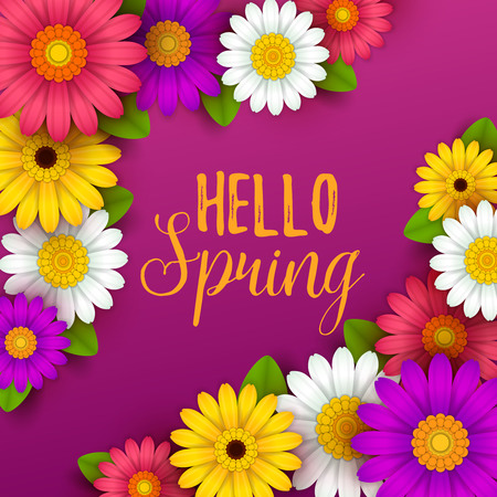 Colorful spring background with beautiful flowers vector illustration.のイラスト素材