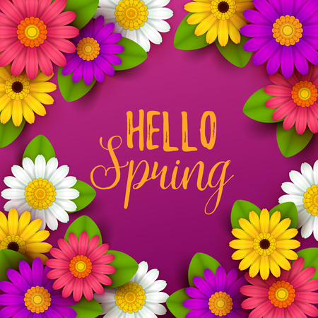 Colorful spring background with beautiful flowers. Vector illustrationのイラスト素材
