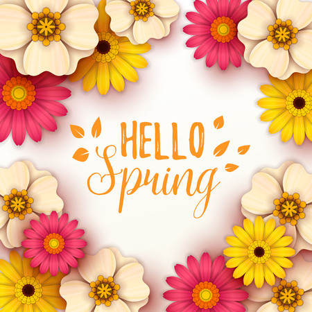 Colorful spring background with beautiful flowers vector illustration.のイラスト素材