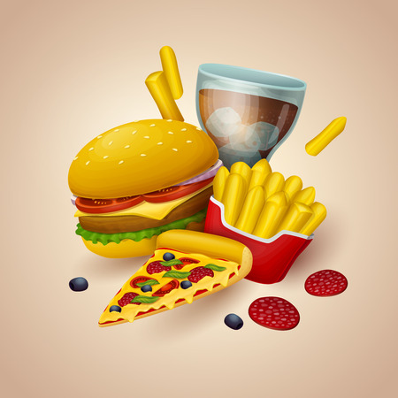 Colorful fast food background. Vector Illustrationのイラスト素材