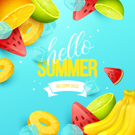 Summer background with fruits. Vector illustration.のイラスト素材