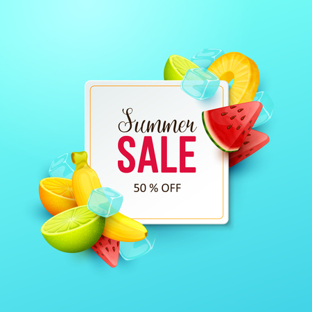 Summer background with fruits. Vector illustration.のイラスト素材