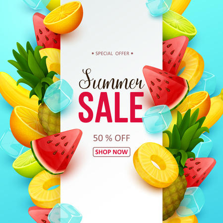 Summer background with fruits. Vector illustration.のイラスト素材