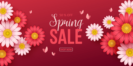 Spring sale background with beautiful flowers. Vector illustrationのイラスト素材