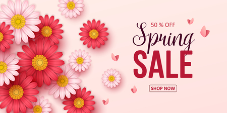 Spring sale background with beautiful flowers. Vector illustrationのイラスト素材