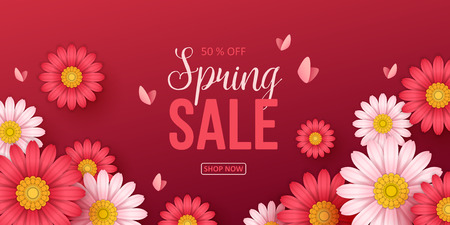 Spring sale background with beautiful flowers. Vector illustrationのイラスト素材