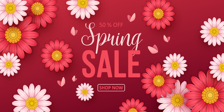 Spring sale background with beautiful flowers. Vector illustrationのイラスト素材