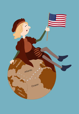 Columbus Day. Columbus with the US flagのイラスト素材